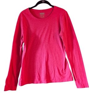 New Balance Heathered Pink Long Sleeve Fitted Cotton Blend Crew Neck Tee, Size M